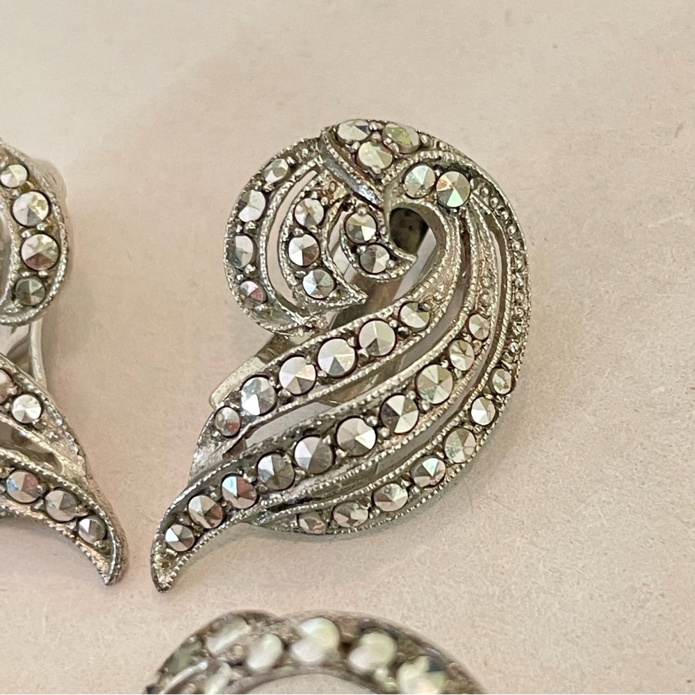 Vintage West Germany Sterling Silver 800 Rhinestone Brooch & Earrings Set Metall - Picture 7 of 13